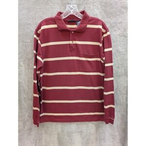 Men's Polo Shirt Medium Striped Long Sleeve Pocket Rugby Casual Collegiate Retro